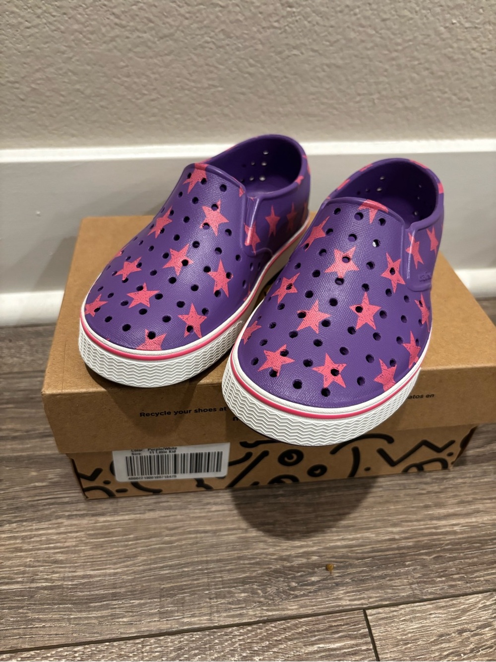 Native Shoes Kids Miles Sugarlite Slip-On with Pink Stars